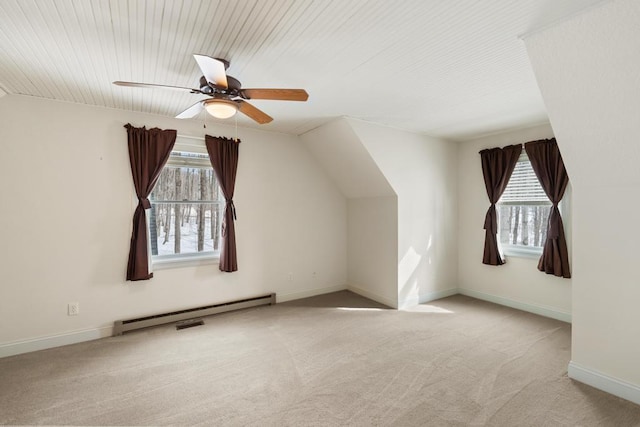 2508 Terpening Rd, Harbor Springs, MI 49740 - additional living space with baseboard heating, carpet, ceiling fan, baseboards, and vaulted ceiling