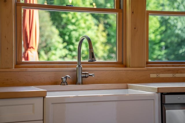 03675 Bc/Ej Rd, East Jordan, MI 49727 - kitchen view of dishwasher, light countertops, a sink, and white cabinetry