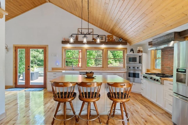 03675 Bc/Ej Rd, East Jordan, MI 49727 - kitchen featuring stainless steel appliances, a sink, white cabinetry, plenty of natural light, and wood ceiling