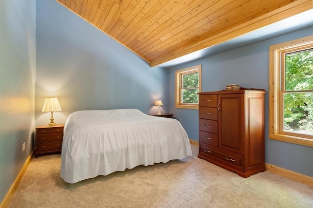 03675 Bc/Ej Rd, East Jordan, MI 49727 - bedroom with wooden ceiling, light carpet, baseboards, and lofted ceiling