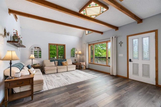 10370 Boyne City Rd, Charlevoix, MI 49720 - living area featuring wood finished floors, baseboards, and a textured ceiling
