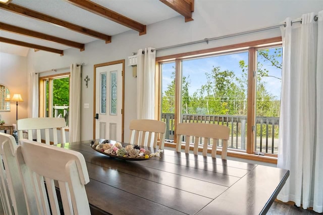 10370 Boyne City Rd, Charlevoix, MI 49720 - dining room featuring beamed ceiling