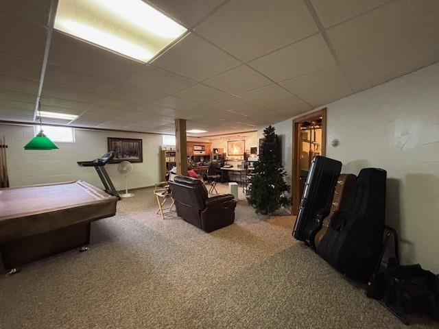 1020 Waukazoo, Petoskey, MI 49770 - basement with a drop ceiling, carpet floors, and billiards