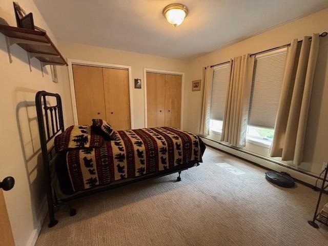 1020 Waukazoo, Petoskey, MI 49770 - bedroom featuring multiple closets, carpet floors, and baseboard heating