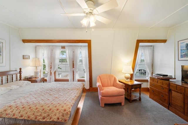 1788 N Shore Dr, Walloon Lake, MI 49796 - bedroom featuring access to outside, ornamental molding, and a ceiling fan