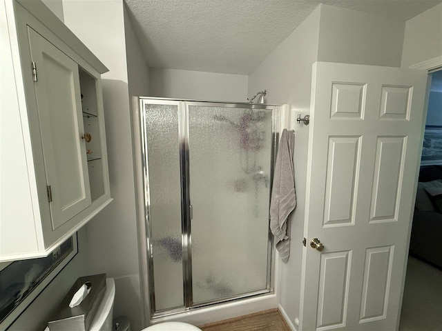 13435 Creekside Ln Unit 4, Charlevoix, MI 49720 - full bath featuring a stall shower, a textured ceiling, and toilet