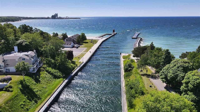 103 Riverwalk Ln Unit 103, Charlevoix, MI 49720 - aerial overview of property's location with a large body of water