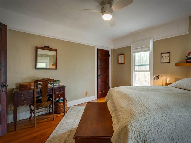 7671 Hoyt Rd, Harbor Springs, MI 49740 - bedroom with wood finished floors, a closet, a ceiling fan, and baseboards