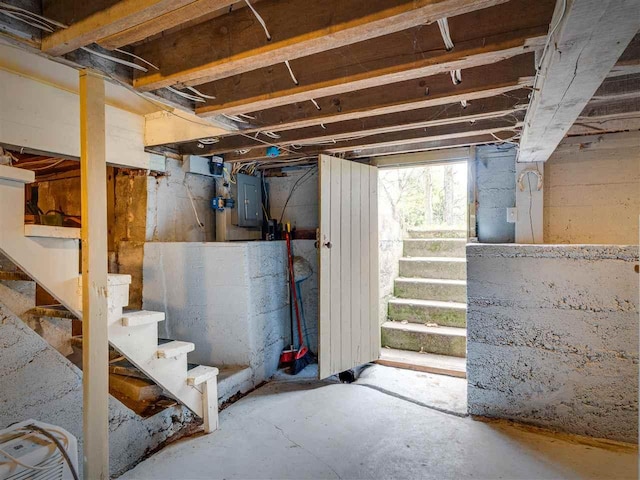 7671 Hoyt Rd, Harbor Springs, MI 49740 - basement with stairway and electric panel