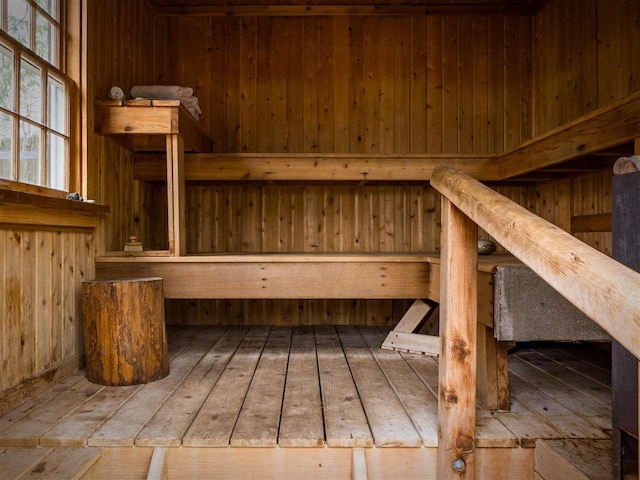 7671 Hoyt Rd, Harbor Springs, MI 49740 - sauna featuring wood walls and hardwood / wood-style floors