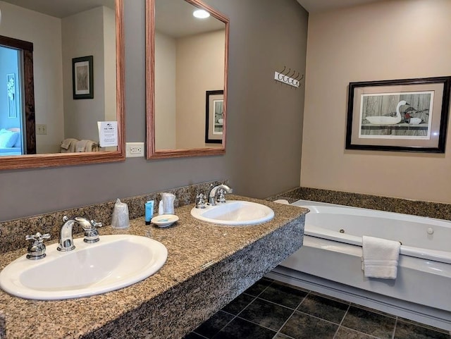 2400 Troon S Unit 4101, Bellaire, MI 49615 - bathroom with tile patterned flooring, a tub with jets, and double vanity