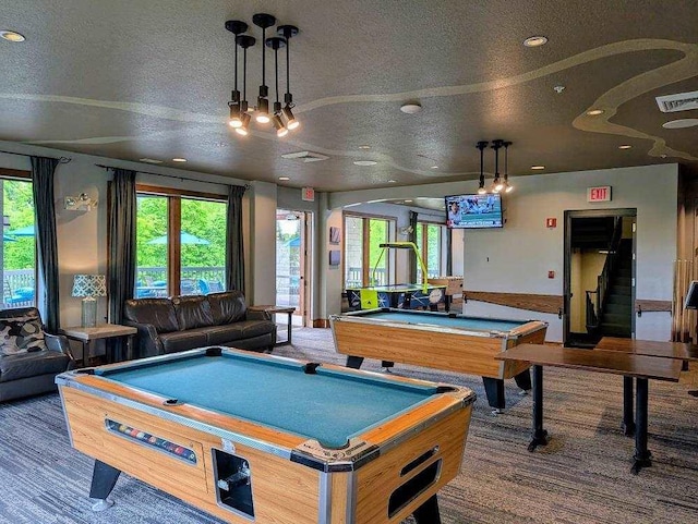 2400 Troon S Unit 4101, Bellaire, MI 49615 - rec room featuring billiards, a textured ceiling, healthy amount of natural light, recessed lighting, and carpet floors