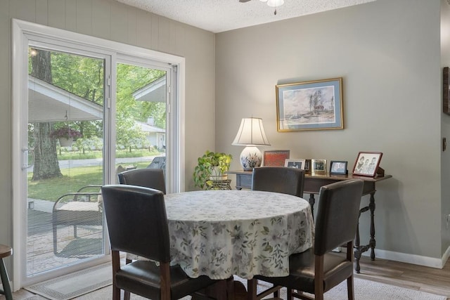 12593 Fern Pl, Charlevoix, MI 49720 - dining area featuring wood finished floors, baseboards, and a textured ceiling