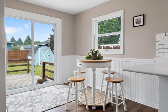 1105 Grant St, Charlevoix, MI 49720 - dining space featuring a wainscoted wall and wood finished floors