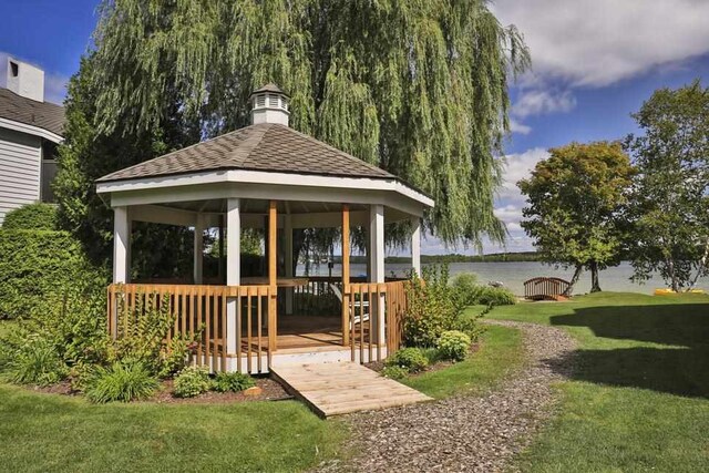 3480 Lakeside Dr N Unit 35, Petoskey, MI 49770 - view of grassy yard with a gazebo and a water view
