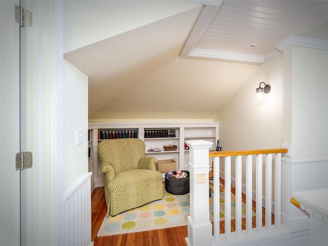 169 E Shadow Trails Rd, Boyne City, MI 49712 - sitting room featuring wood finished floors, an upstairs landing, and lofted ceiling