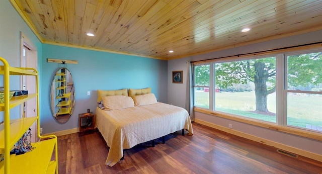 8512 Dutchman Bay Rd, East Jordan, MI 49727 - bedroom with wooden ceiling, baseboards, recessed lighting, and wood finished floors