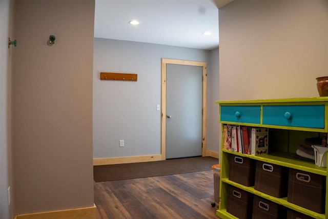 8512 Dutchman Bay Rd, East Jordan, MI 49727 - game room featuring dark wood-style flooring, baseboards, and recessed lighting