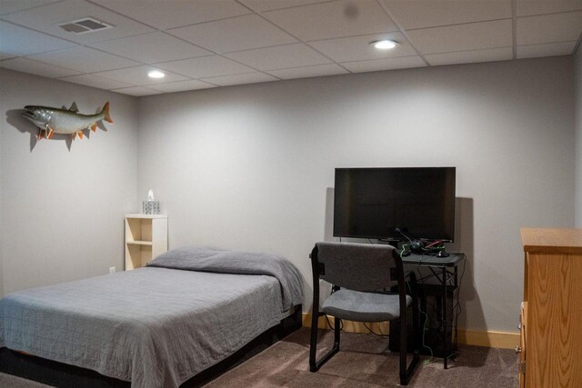 8512 Dutchman Bay Rd, East Jordan, MI 49727 - bedroom with carpet floors, a paneled ceiling, and recessed lighting