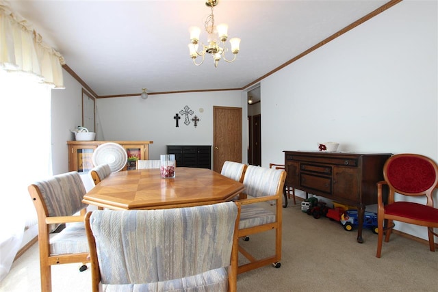 6685 M-66 Hwy, Charlevoix, MI 49720 - dining space featuring a chandelier, crown molding, and carpet flooring