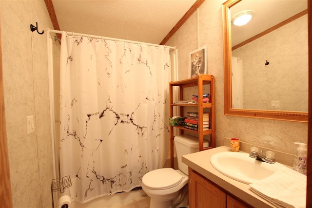 6685 M-66 Hwy, Charlevoix, MI 49720 - full bathroom with vanity, crown molding, and curtained shower