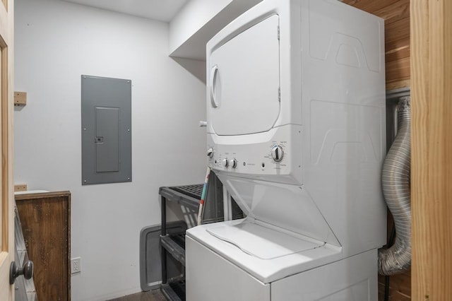 168 Townline Rd, Pellston, MI 49769 - washroom with stacked washer / drying machine and electric panel