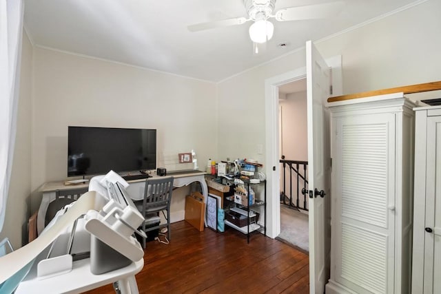 1116 N Lake St, Boyne City, MI 49712 - office space featuring wood-type flooring, a ceiling fan, and crown molding