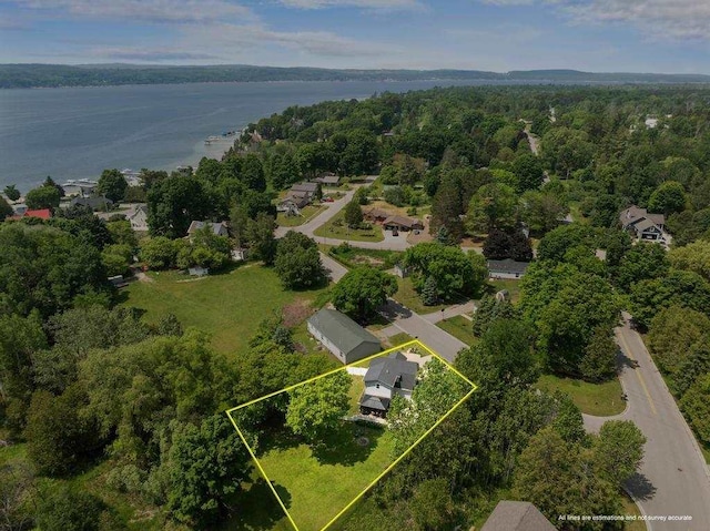 1116 N Lake St, Boyne City, MI 49712 - aerial overview of property's location featuring a nearby body of water and property boundaries highlighted