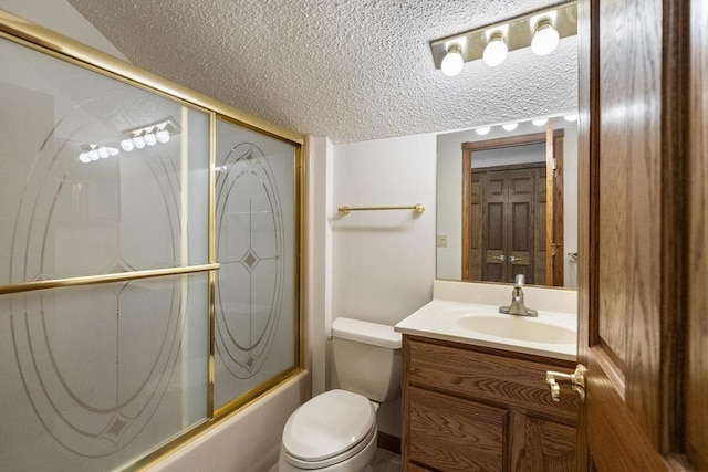 6989 Meadowlark Way, Gaylord, MI 49735 - full bathroom with a textured ceiling, vanity, and shower / bath combination with glass door