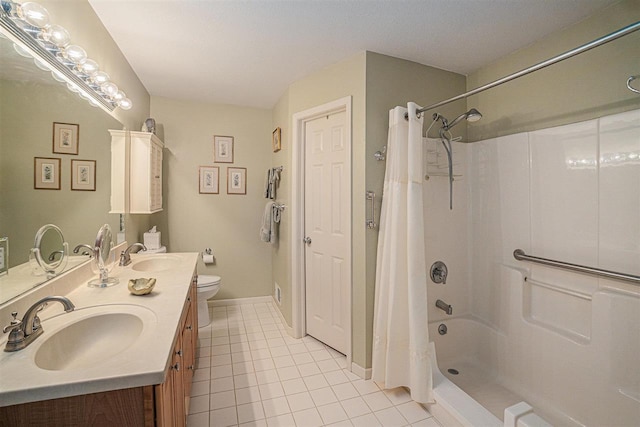 7879 Bay Meadow Dr, Harbor Springs, MI 49740 - full bath with tile patterned floors, double vanity, and shower / bath combo with shower curtain