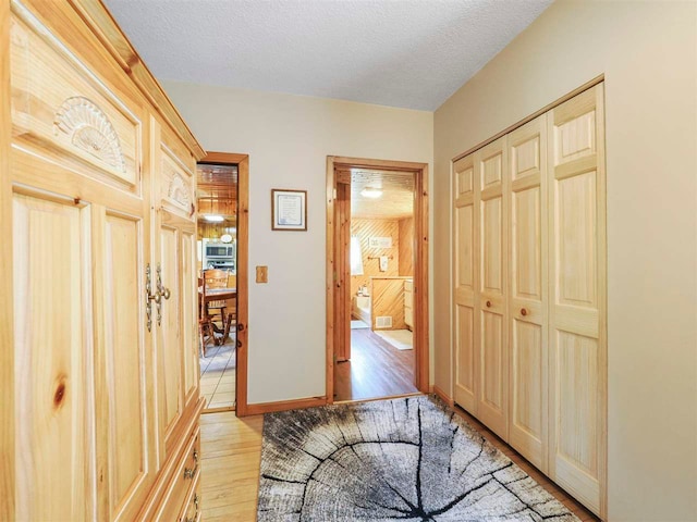 1922 Freeman Rd, East Jordan, MI 49727 - corridor featuring light wood-style flooring and a textured ceiling