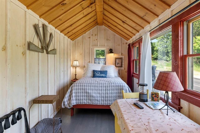 9235 Bailey Rd, East Jordan, MI 49727 - bedroom with wood finished floors, wood ceiling, and wooden walls