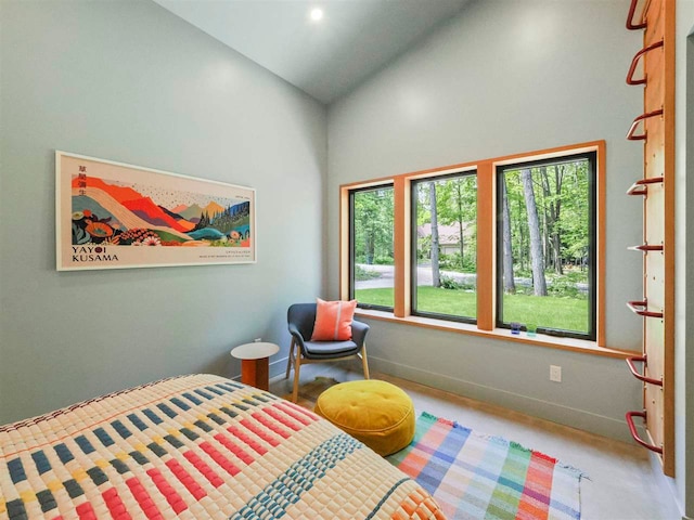5277 Tyrol Ln, Harbor Springs, MI 49740 - bedroom featuring multiple windows, high vaulted ceiling, and recessed lighting