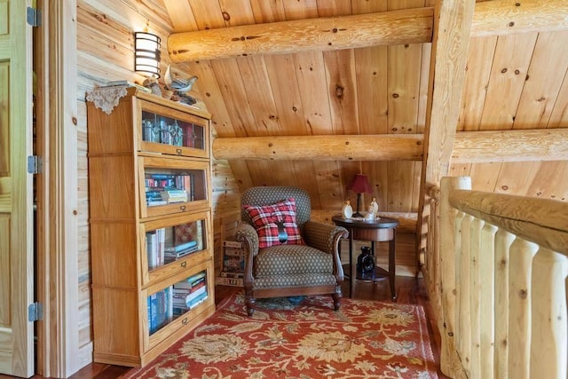 899 S State Rd, Harbor Springs, MI 49740 - sitting room with a wood ceiling with exposed beams and wood finished floors