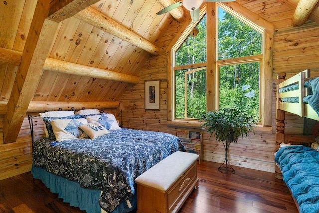899 S State Rd, Harbor Springs, MI 49740 - bedroom featuring hardwood / wood-style flooring, wooden ceiling, and rustic walls