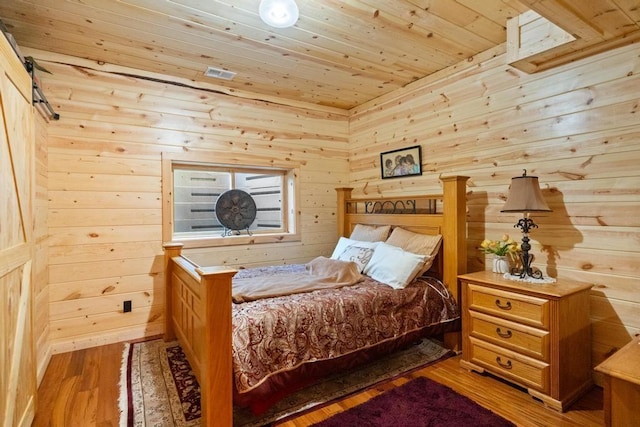 899 S State Rd, Harbor Springs, MI 49740 - bedroom with wood ceiling, hardwood / wood-style flooring, and wood walls