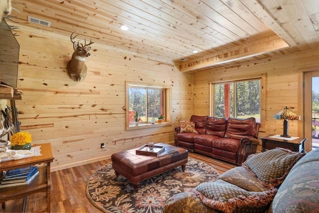 899 S State Rd, Harbor Springs, MI 49740 - living area with wood ceiling, wood walls, wood finished floors, and recessed lighting