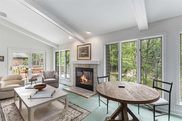 1835 Bluffs Edge, Harbor Springs, MI 49740 - living area with a tile fireplace and light colored carpet