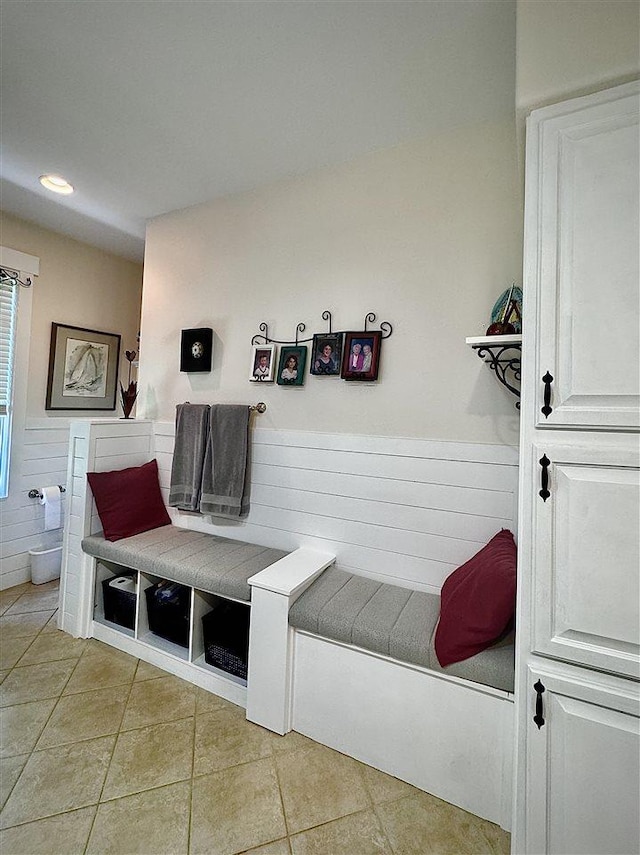7570 Bay Meadow Dr, Harbor Springs, MI 49740 - mudroom featuring a wainscoted wall, light tile patterned floors, and recessed lighting