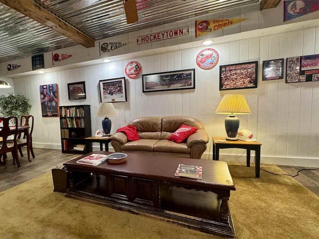 7570 Bay Meadow Dr, Harbor Springs, MI 49740 - living room with baseboards and beam ceiling