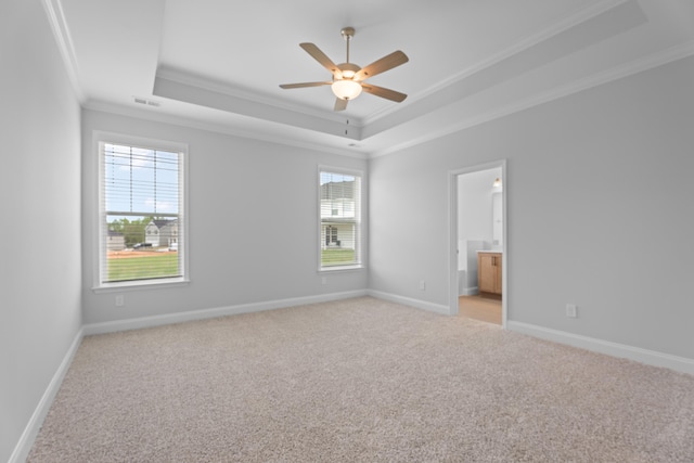 3320 Navin Trl, Roebuck, SC 29376 - empty room with crown molding, a raised ceiling, light carpet, and a ceiling fan