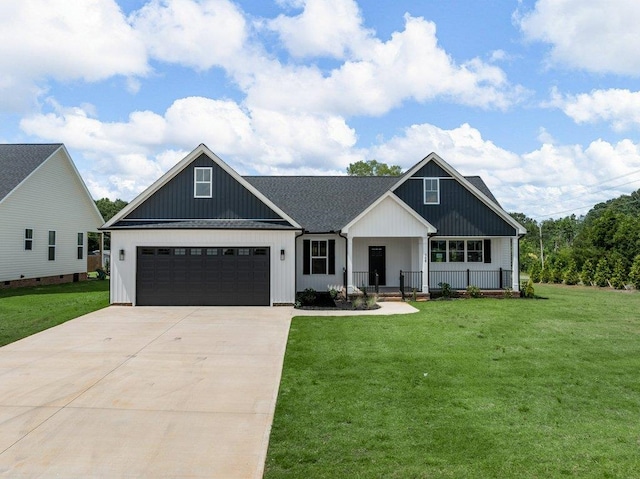 708 Mello Dr, Lyman, SC 29365 - modern farmhouse with a porch, driveway, an attached garage, and a front lawn
