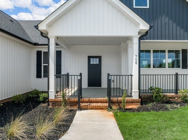 708 Mello Dr, Lyman, SC 29365 - property entrance featuring a porch and roof with shingles