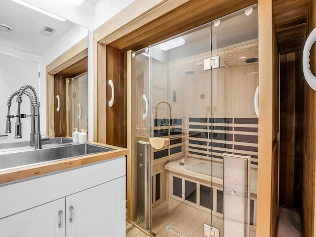 110 W King Ridge St, Gaffney, SC 29341 - bathroom with vanity, a stall shower, and a sauna / steam room