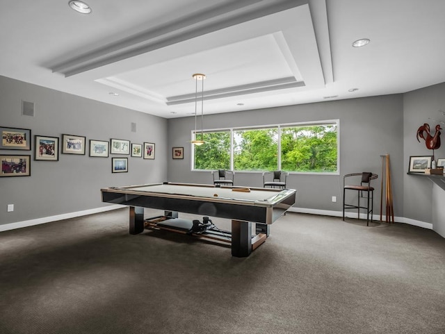 110 W King Ridge St, Gaffney, SC 29341 - rec room with a tray ceiling, carpet flooring, and recessed lighting