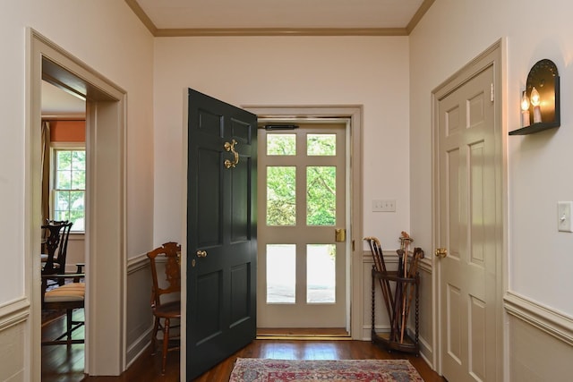 835 Jackson Grove Rd, Columbus, NC 28722 - entrance foyer featuring dark wood-style flooring, healthy amount of natural light, and crown molding