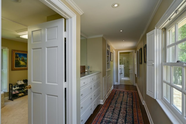 835 Jackson Grove Rd, Columbus, NC 28722 - hall with crown molding, built in features, and recessed lighting