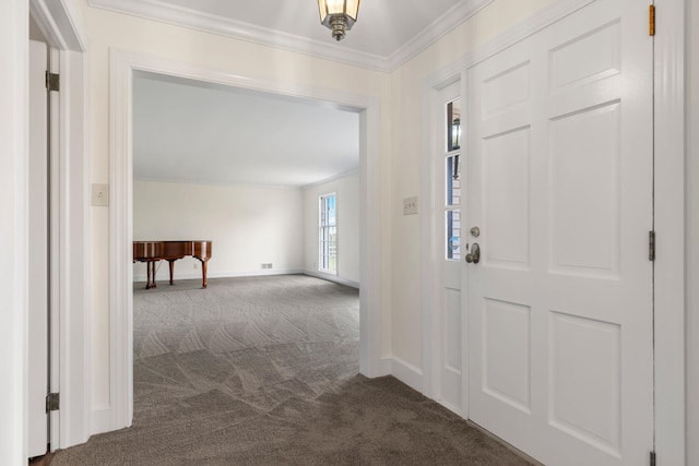 802 Hickory Hollow Rd, Inman, SC 29349 - foyer featuring dark colored carpet and crown molding