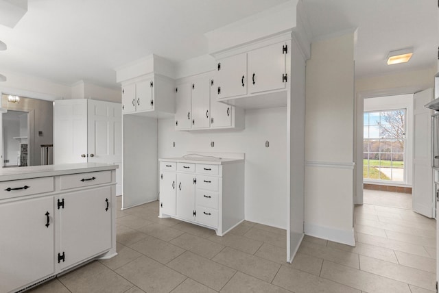 802 Hickory Hollow Rd, Inman, SC 29349 - kitchen with white cabinets, light countertops, and light tile patterned flooring