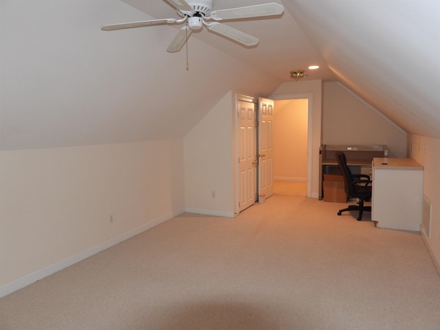 1 Carnoustie Ct, Campobello, SC 29322 - unfurnished office with vaulted ceiling, light colored carpet, recessed lighting, and ceiling fan